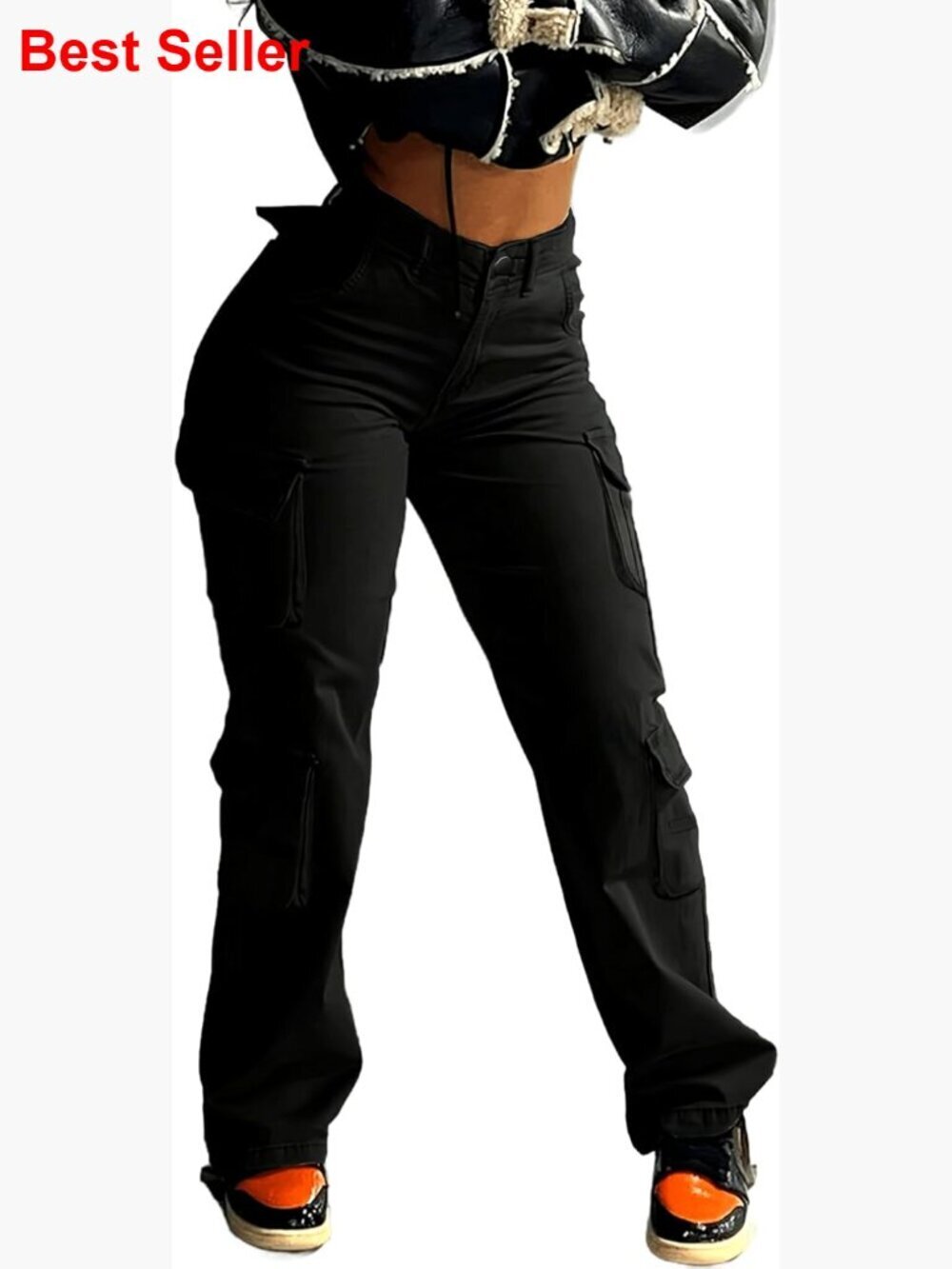 Mid Waisted Cargo Jeans Flap Pocket Straight Wide Leg Casual Baggy Boyfriend